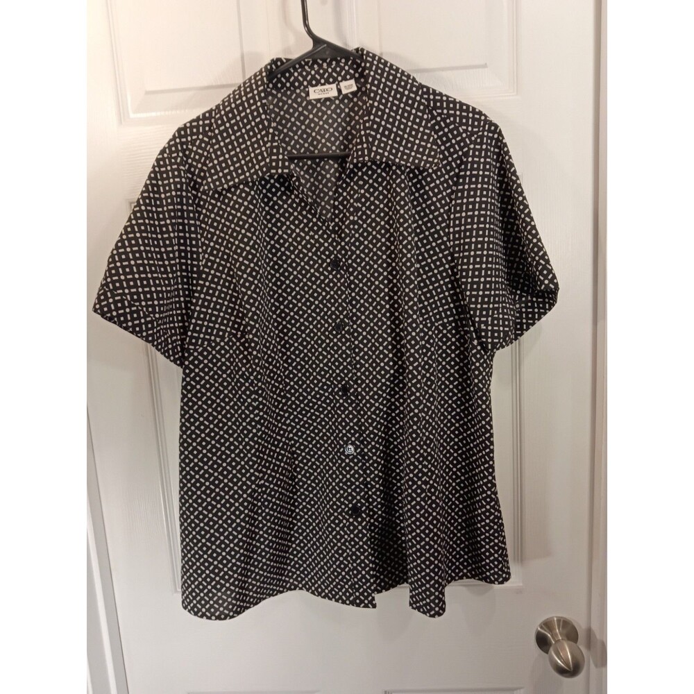 Cato Woman Top Plus Size 18/20W Black And White Short Sleeve Collar Button Up